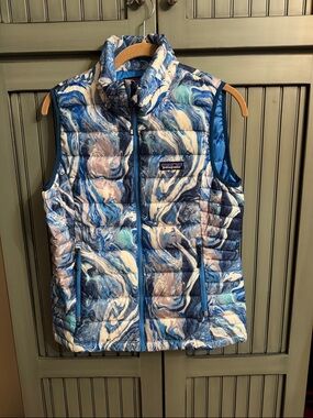 Patagonia Marble-Print Down Sweater Vest - Blue, White, Navy